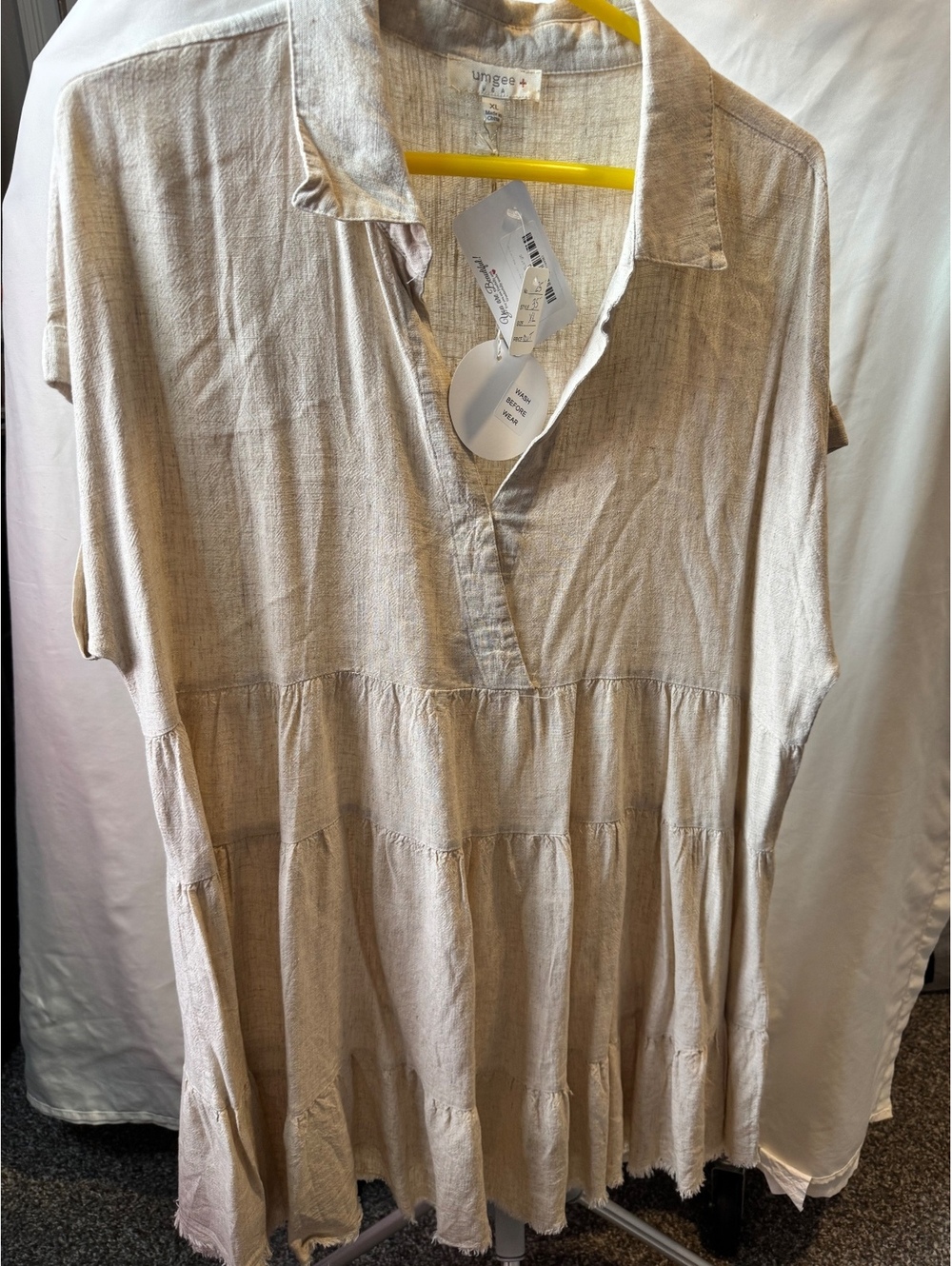 Umgee Plus Size XL Beige Linen Blend Casual Dress with Collar NWT